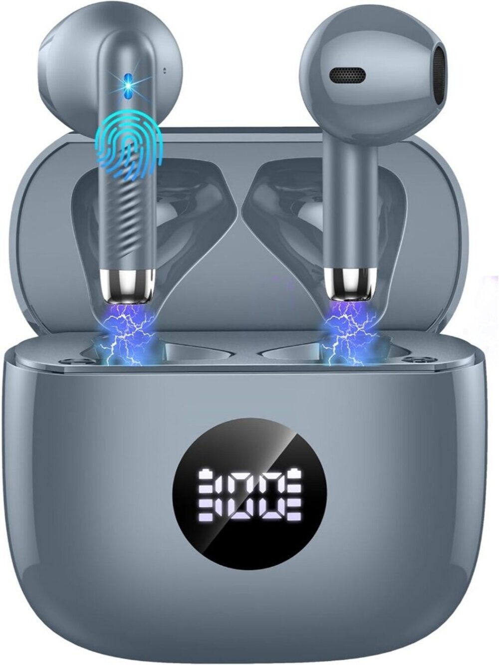 Wireless Dark Grey LED Power Display Bass Stereo 40H Playback Bluetooth Earbud